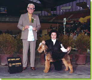 Johanne Lambert with her first Airedale, Kelly