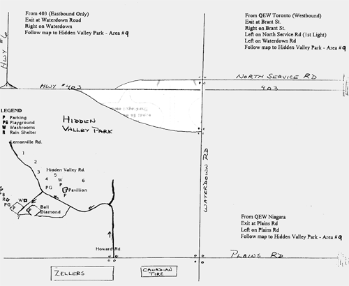 Directions to ATCC Fun Day 2005, Hidden Valley Park, Burlington, Ontario